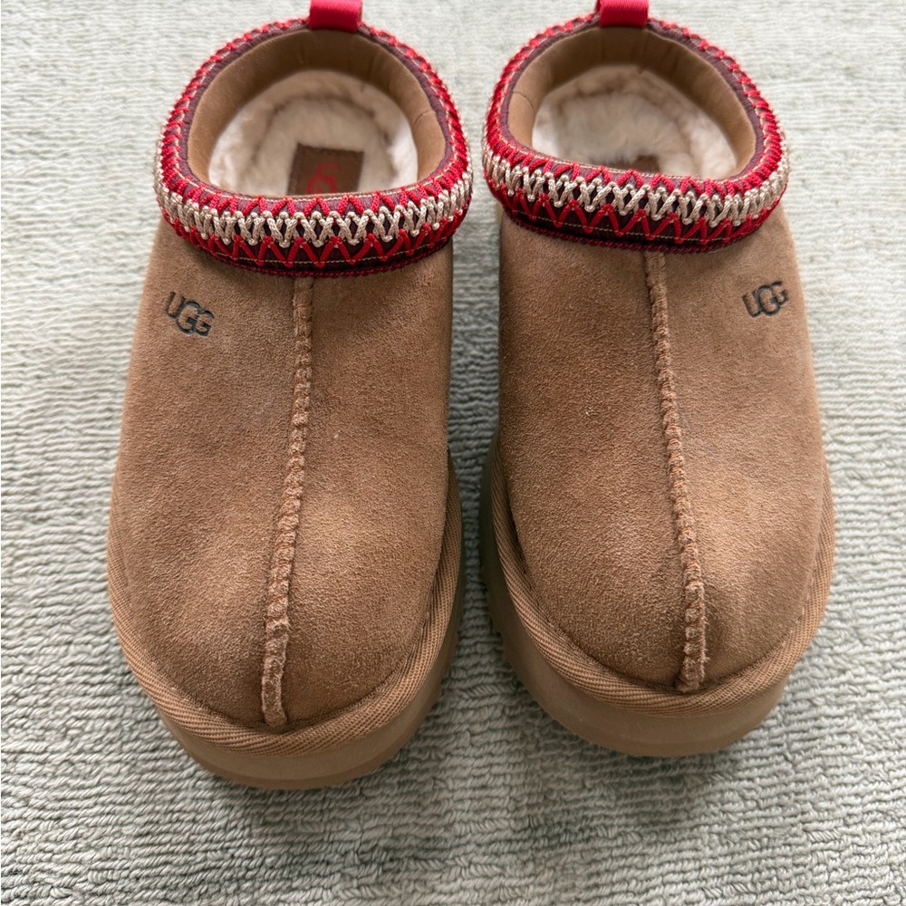 UGG Kids Brown Slippers with Red Trim